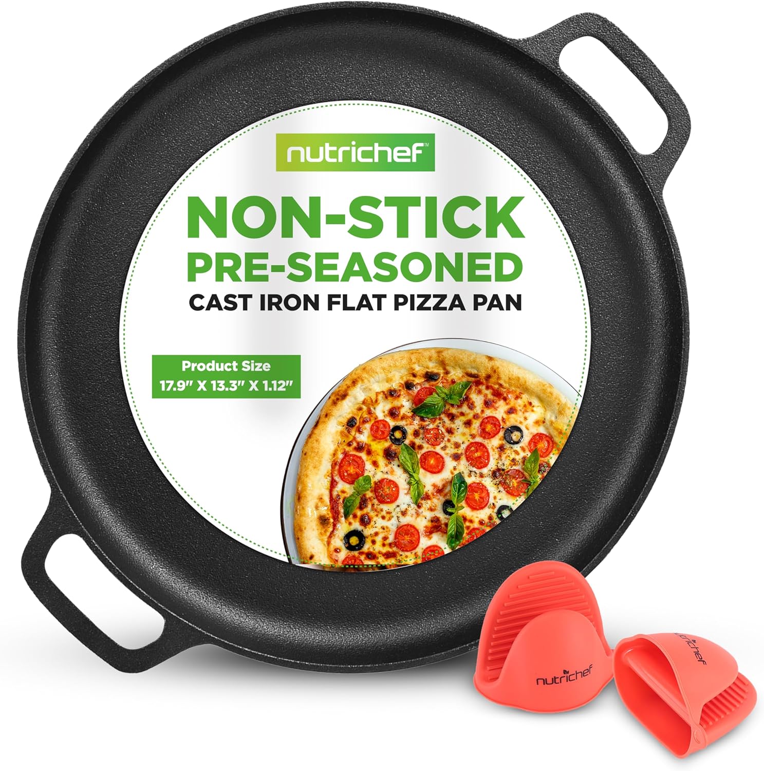 NutriChef 13-Inch Flat Cast Iron Pan