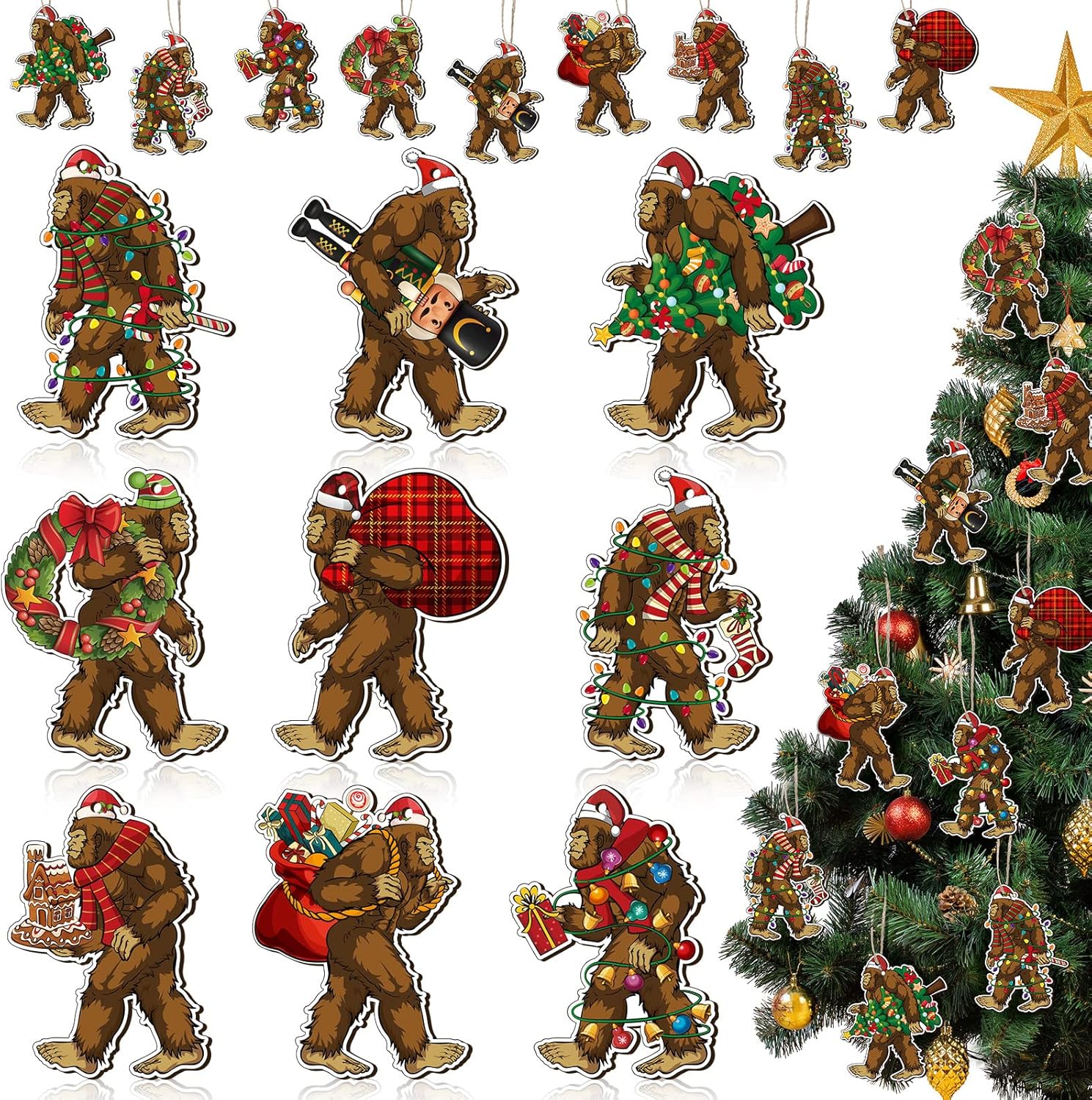 Bigfoot Christmas Tree Ornament Set 27 pc